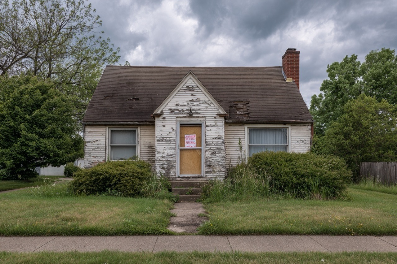 condemned house Ohio residential exterior with code violation notice