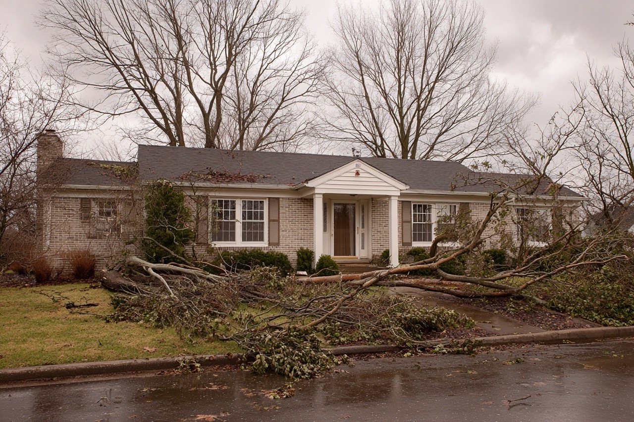 Ohio residential property showing aftermath of severe storm damage