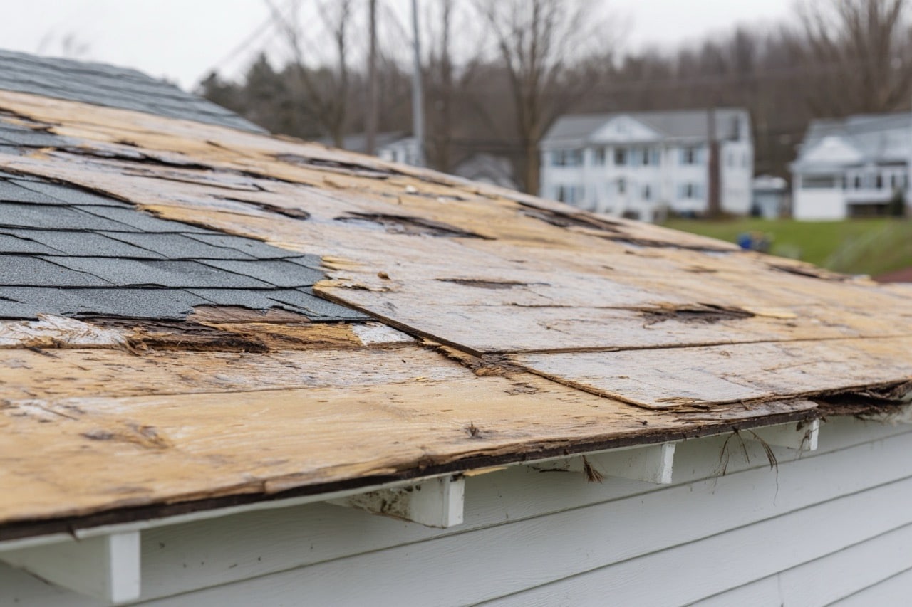 Ohio home showing water damage and storm damage to roof structure