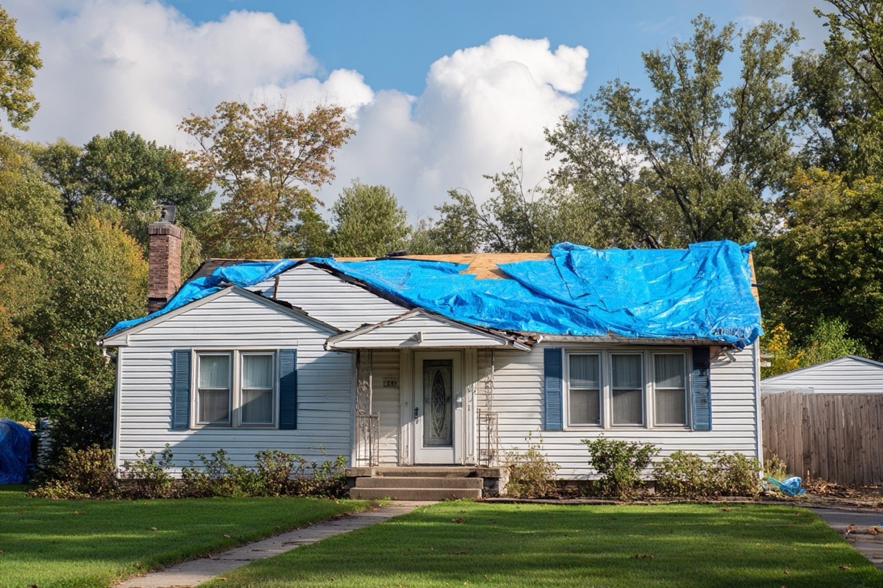 Ohio house with visible storm damage requiring repairs and restoration